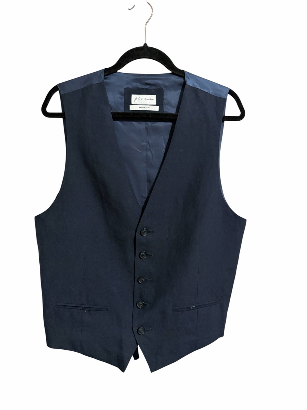 Nordstrom Men's Navy Five-Button Dress Vest 100% Linen Career SZ Medium Preppy
